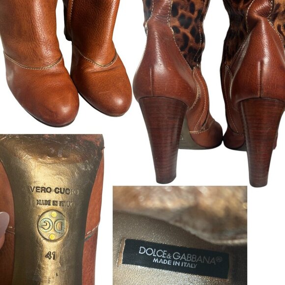 AUTHENTIC Y2K DOLCE & GABBANA D&G FUR LEOPARD KNEE HIGH BOOTS US 10/41 MOB WIFE - Picture 6 of 10